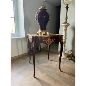 Salon Table In Marquetry And Gilded Bronze