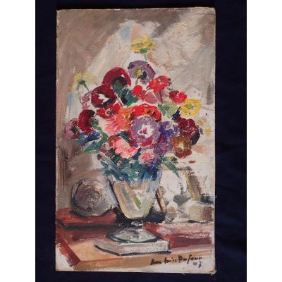 Jean-jules Dufour (1889-1973). Bouquet Of Flowers. Oil On Cardboard.