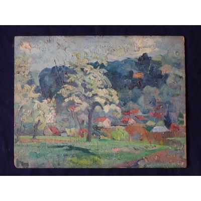 Jean-jules Dufour (1889-1973). Luxeuil. Oil On Cardboard.