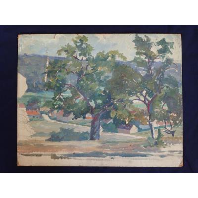 Jean-jules Dufour (1889-1973). Luxeuil. Oil On Cardboard.