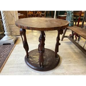 African Art Pedestal Table