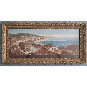Large Panorama Of Cannes, Around 1900, By Giletta