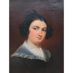Portrait Of A Young Woman, Oil On Canvas, Attributed To Jean-baptiste Carbillet (1804-1888)