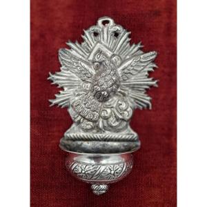 Silver Holy Water Font With A Representation Of The Holy Spirit
