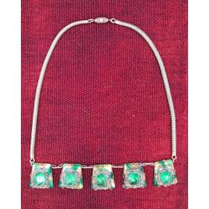 Camille Fauré In Limoges, Necklace With Five Enamelled Elements