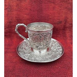 Silver Cup And Saucer, China Late 19th Century