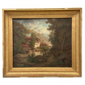 Oil On Canvas Claude Auguste Tamizier Nineteenth Riviere Frame Palmettes