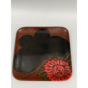 Japanese Lacquer Presentation Tray 20th Century Floral Decor