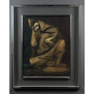 Gouache On Paper Portugal Woman With A Veil 1960 Aluminum Plexiglas Frame