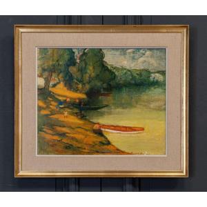 Oil On Panel By Bernard Devanne Nantes At The Edge Of The Water 20th