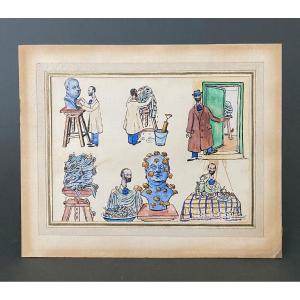 Caricature By Abel Moranas Artist Workshop 20th Century Scene Of Life