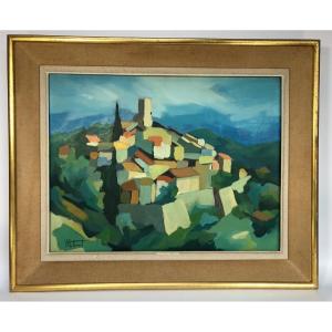 Oil On Canvas Modern Composition By Michel Ferbert 1950 Southern Landscape