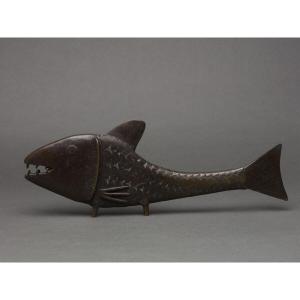 Bronze Carp From Japan, Early 20th Century, Chocolate Patina