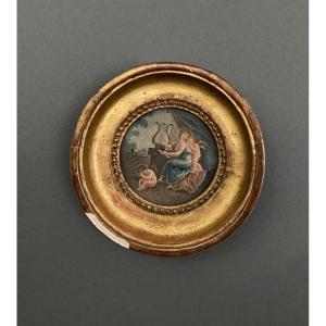 19th Century Engraving Of An Antique Woman Accompanied By Loves Highlighted In Color