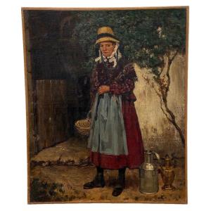 Oil On Canvas Farmer With Basket By Lisa Evb 1874