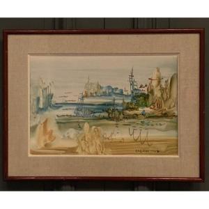 Surrealist Drawing Nicole Cha-lou (couet Said) 1978 The Merveilleuses Islands