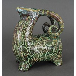Aries Zoomorphic Pitcher Signed In French Ceramic 20th Century 1960