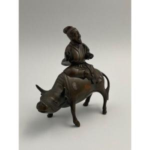 Chinese Or Indochinese Subject In Bronze Incense Burner 19th Century Bull Man