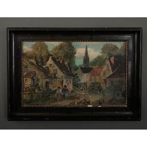 Oil On Panel By G. Colin Breton Landscape Street Scene Early 20th Century