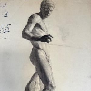 Academic Nude Charcoal Drawing In Antique By Berger Dit Lheureux Biloul