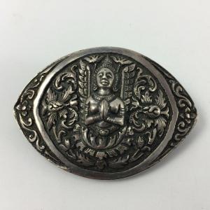 Brooch Decorated With Buddha India In Silver 24 Grams Beautiful Old Workmanship