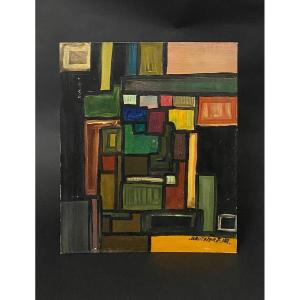 Oil On Cardboard By J. Gauthier Modern Composition