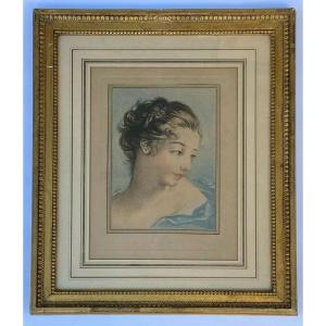 Mignon-massart Engraving Of A Woman From The 18th Century, Pearly Gold Frame