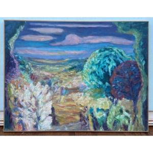 Oil On Canvas Signed David Arué Impressionist Landscape