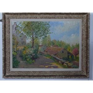 Oil On Isorel By Steel Vegetation House 1950 Whitewashed Frame