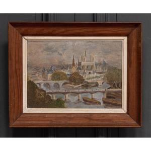 Oil On Canvas Paris At The Beginning Of The 20th Century Natural Wood Frame