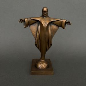 Christ In Bronze 1930 By J. Dorlia Chocolate Patina