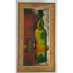 Oil On Panel Composition Signed Lione S. Bottle 1960