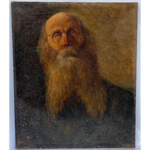 Oil On Canvas Man With Beard 18th Century Gilded Frame