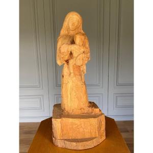 Virgin And Child Carved Wood 1960 Artist's Studio 20th Century