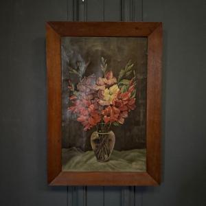 Oil On Canvas Still Life Bouquet Of Flowers By R. Schroder 1942
