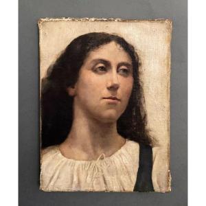 Oil On Canvas Portrait Of A Young Girl 19th Century