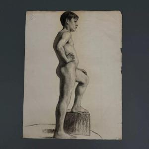 Charcoal Drawing Berger-lheureux Known As Biloul Academic Nude 20th Fine Arts