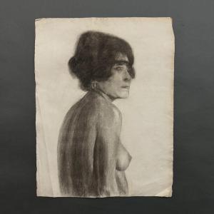 Charcoal Drawing Of A Bust Of A Nude Woman By Berger-lheureux From The Fine Arts School