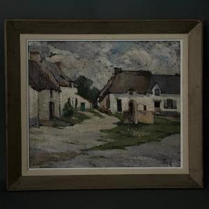 Oil On Canvas Of Breton Farms By Pasquier, Early 20th Century