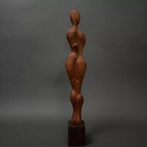 Carved Wooden Sculpture Of A Woman By Calin Hentea, 20th Century