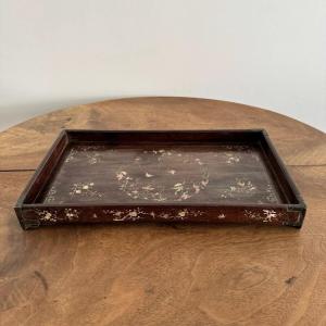 Ironwood Tray Inlaid With Mother-of-pearl Floral Decoration Vietnam 20th Century