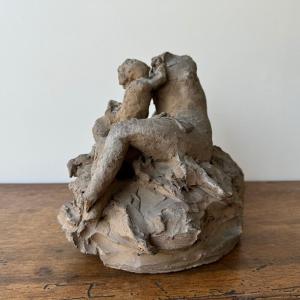 Workshop Plaster Cast By Ch. Filleul, Child Embracing A Naked Woman, 20th Century