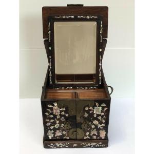 19th Century Chinese Or Indochina Cabinet, Ironwood, Mother-of-pearl Marquetry Inlay