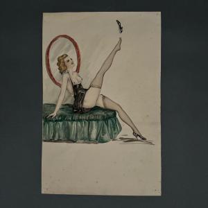 Drawing 1900 Young Woman On A Sofa