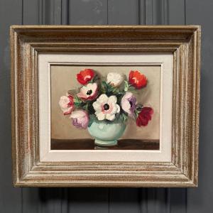 Oil On Canvas Still Life Bouquet Of Flowers 20th Century