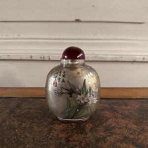 Chinese Snuff Bottle In Painted Glass With Birds And Flowers Decoration 20th Century