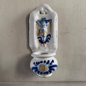 18th Century Nevers Earthenware Holy Water Font In The Round