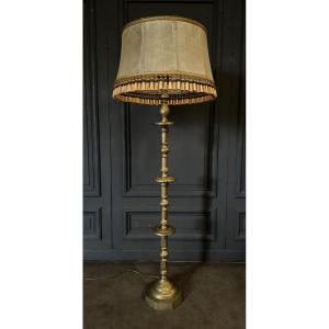 Oriental Brass Floor Lamp From The Early 20th Century