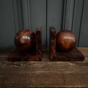 Pair Of 1950s Art Deco Burl Bookends