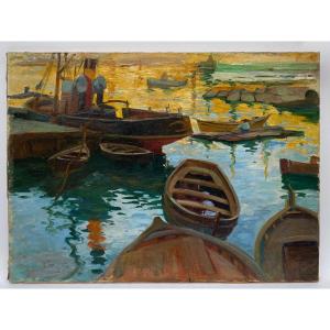 Oil On Canvas Signed Denys Or Lenys H. Marseille Port Careening Basin